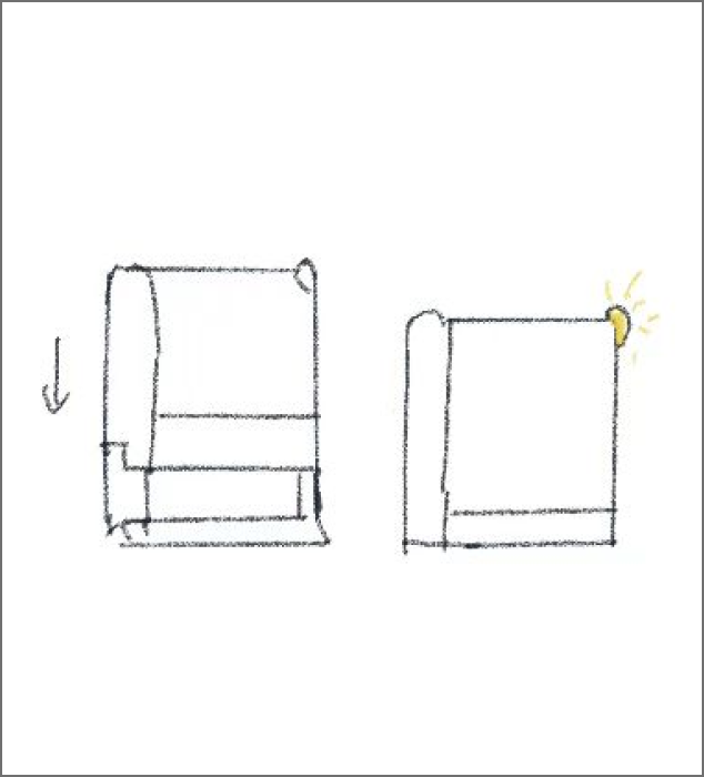An action sketch of a stamp mechanism.