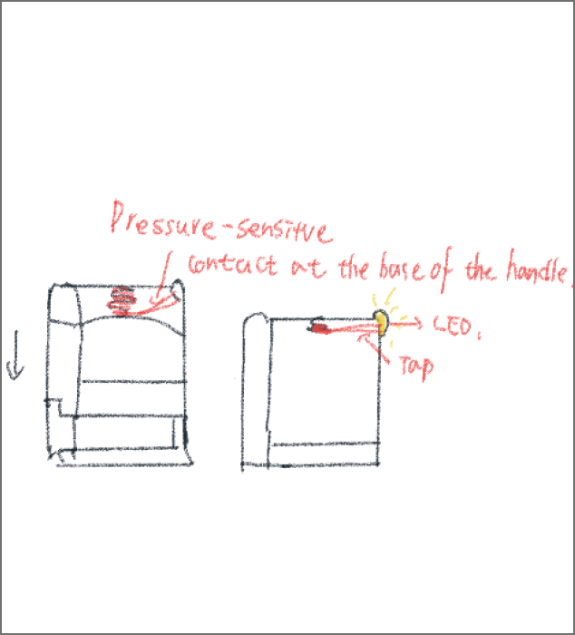 An analysis diagram of a pressure-triggered LED for a stamp.