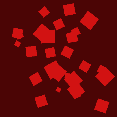 The image displays a larger collection of red rotating diamonds packed densely across a wine-red canvas with a strong motion residue, building on the previous rotate() and rect() technique by increasing the number of shapes and rotation speed to explore how quantity and pace change the visual energy of the sketch.