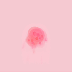 Sketch1 final — glowing HSB particles stream from the centre, drifting with gravity and wind on each key press.