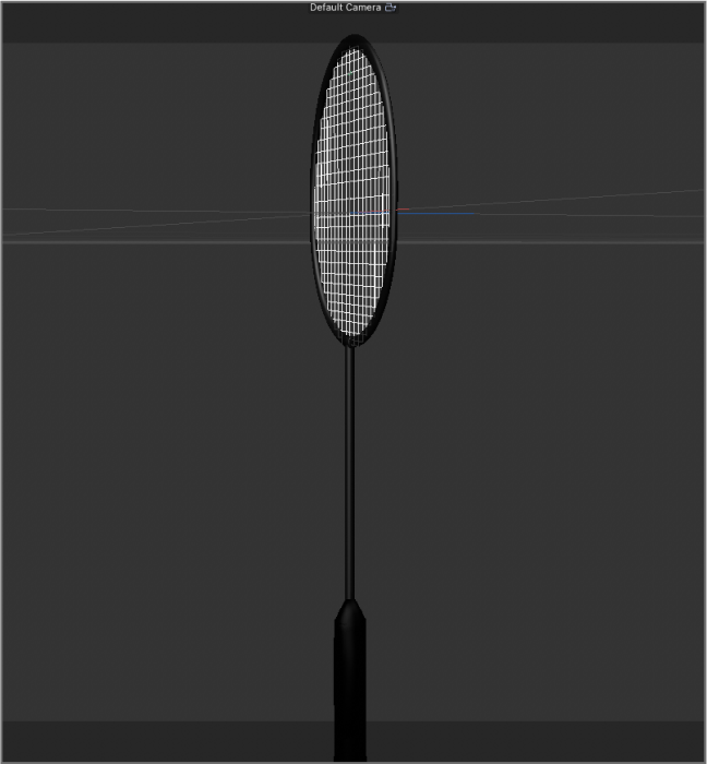 Final screenshot of the badminton racket model showing front and side views.