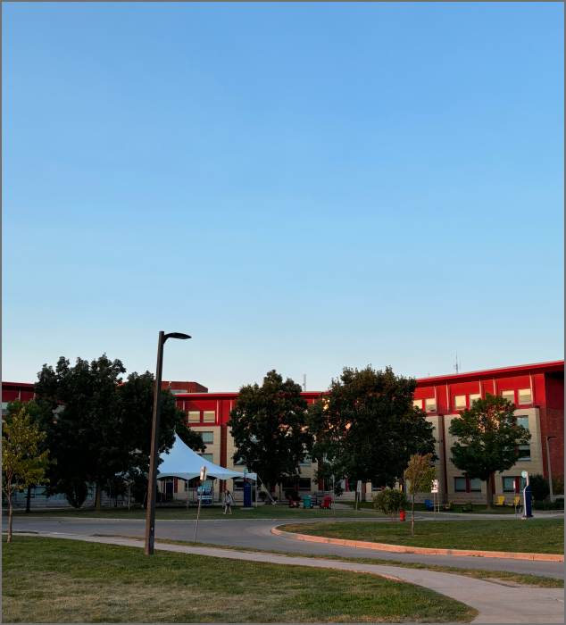 The building pictured is the exterior of Dormitory Building 1.
