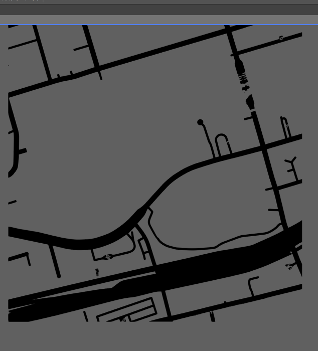 The image displays a black-and-white vector map of roads and regions within AI software, presenting geographic structures.