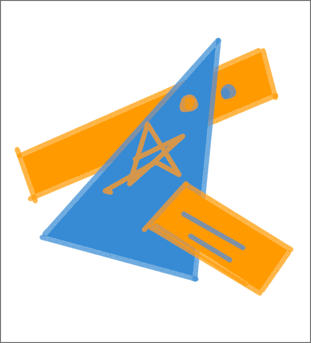 This is a Procreate sketch of blue-orange A-shaped elements, serving as supplementary element prototypes for Digital Data Portraits.